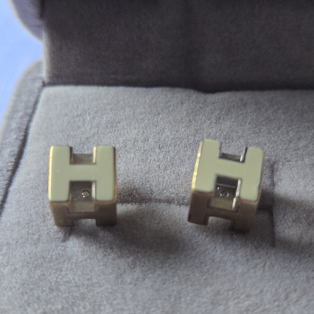 Hermes Gold and Cream Earrings